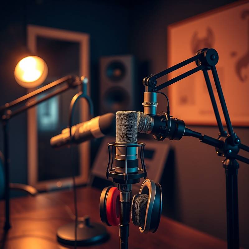 Imagem representativa de microfones e equipamentos de podcasting